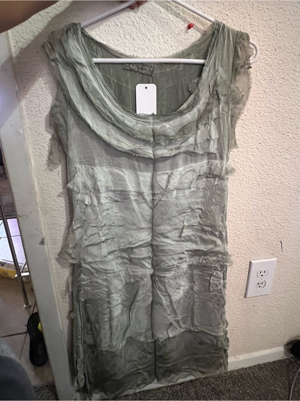 Tempo Paris Sage Green Ruffled Scoop Neck Tunic